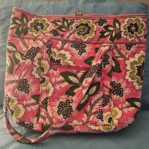 Vera Bradley Pink and Green Quilted Tote with Paisley-Floral Design